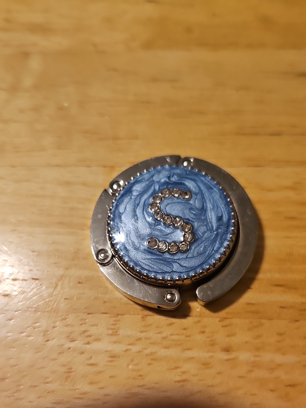 Blue Initial 'S' Crystal Accent Purse Hook